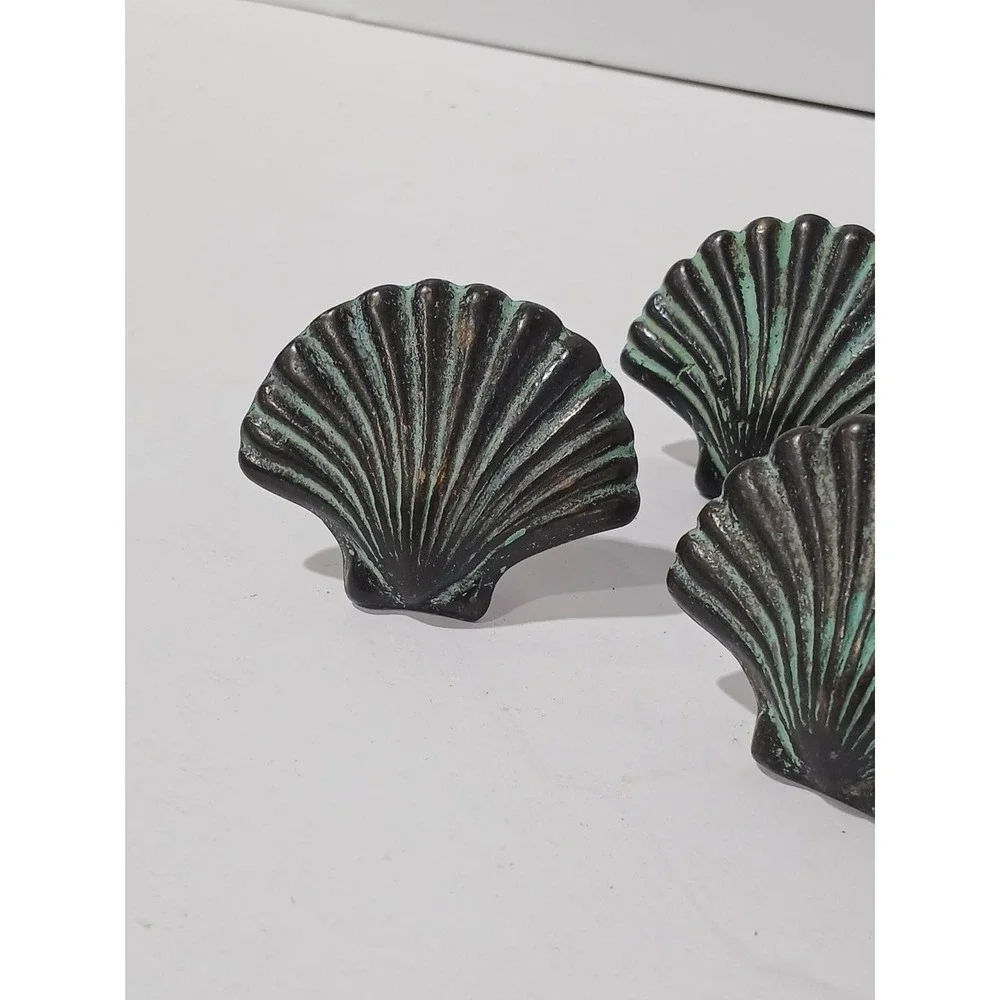 6 Seashell‎  rustic iron knobs pulls drawer door handles cabinet craft